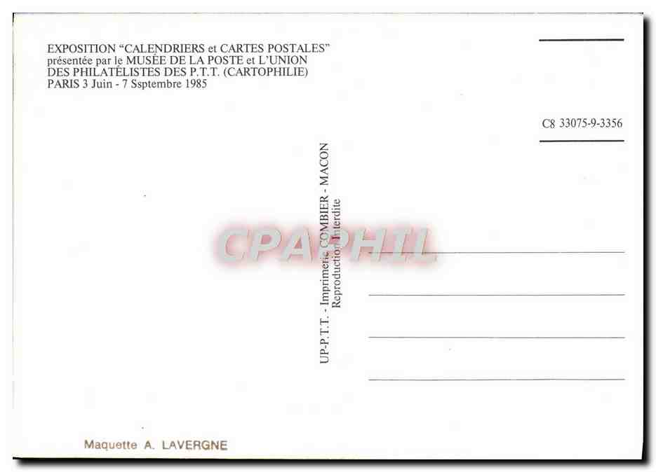 CPM Exposition Calendriers Et Cartes Postales Presentee Par Le Musee De LA Poste 1985 — Rückseite