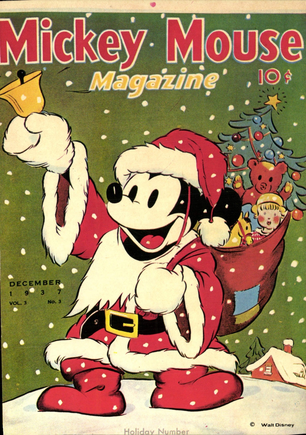 Mickey Mouse en costume de Père Noël — Holiday Number — Walt Disney, décembre 1937, Vol. 3, No. 3