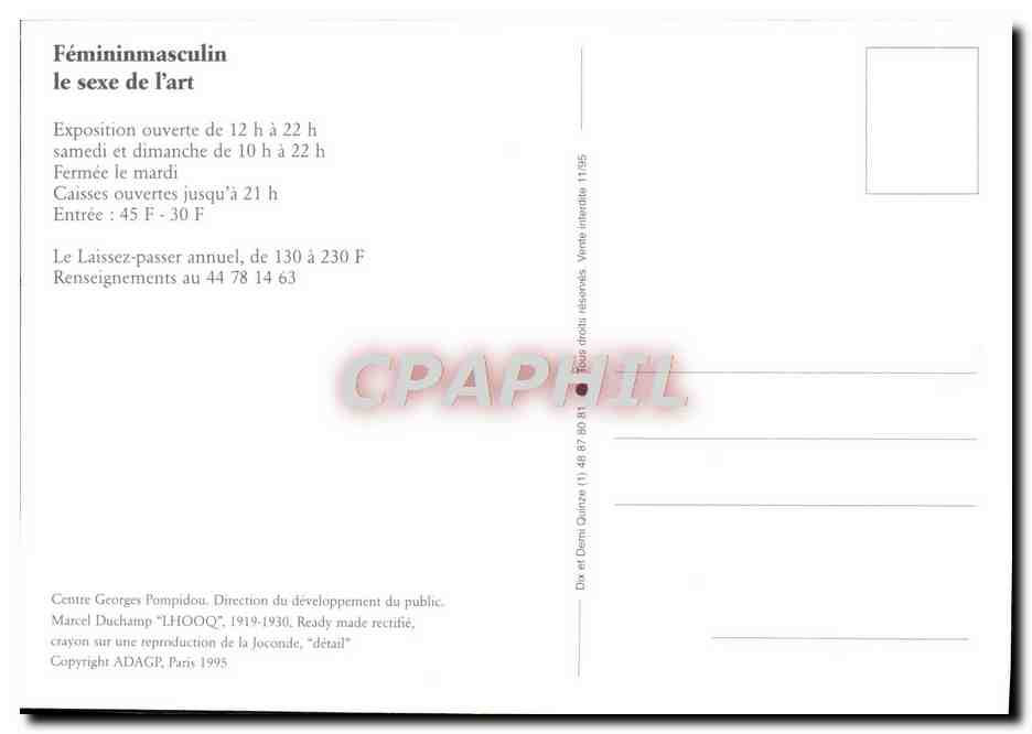 CPM Feminimasculin Le Sexe De L'Art Joconde Leonard de Vinci 1995 Centre George Pompidou — Verso