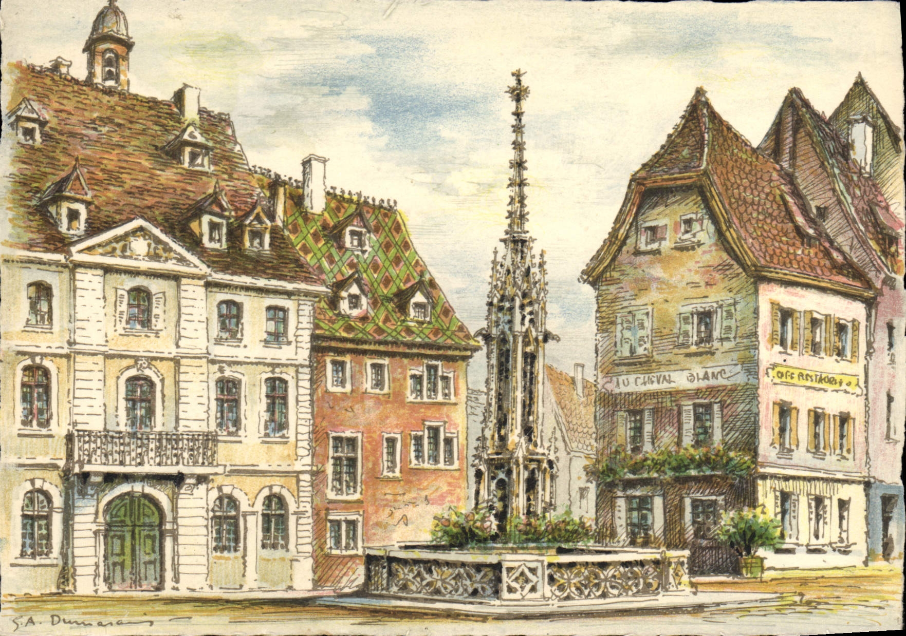Altkirch - L'Hôtel de Ville et la Vieille Fontaine — M. Barré & J. Doyez, n° 635