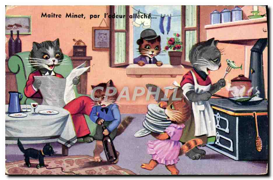 CPA Maitre Minet Par l'odeur Alleche Chat Chats