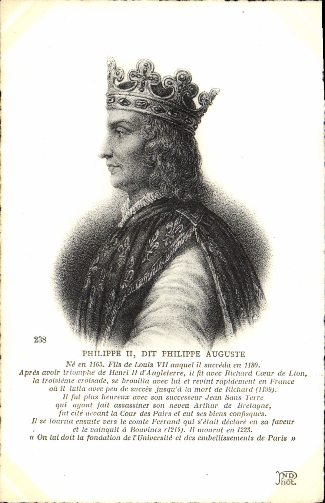 Philippe II, dit Philippe Auguste — portrait gravé — éditeur NDhot, n° 238