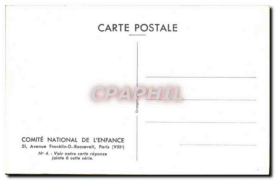 CPM Comite National De L'Enfance Avenue Franklin D Roosevelt Paris Singe Zoo — Rückseite