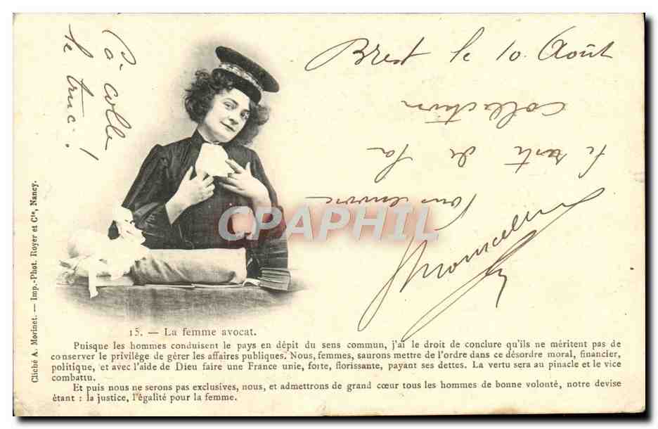Die Anwältin — weibliches Motiv in Militäruniform — Cliché A. Morinat, Imp. Phot. Royer et Cie, Nancy, n°15