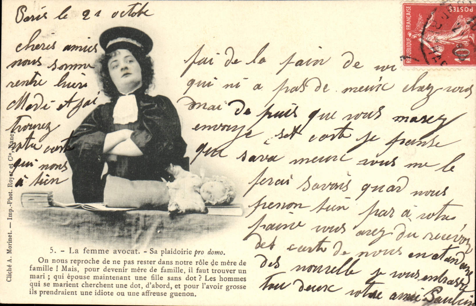La femme avocat — Sa plaidoirie pro domo — Cliché A. Morinet et Cie