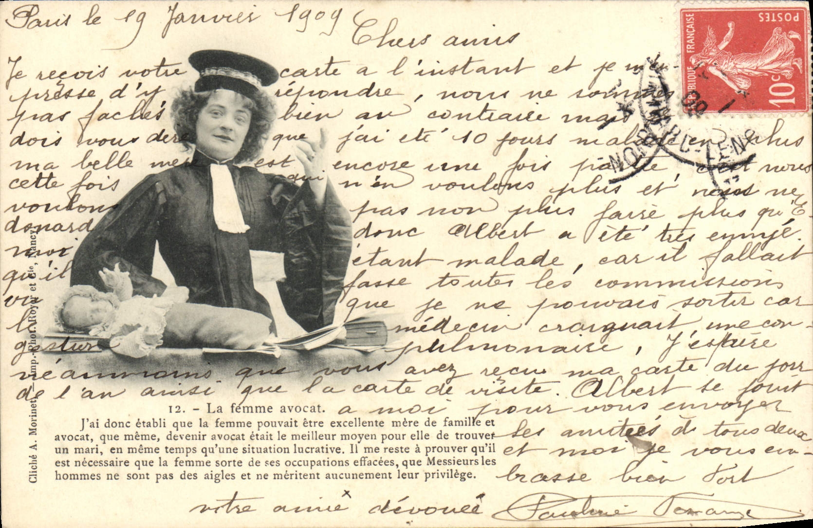 Mujer abogada — Tema impreso con texto explicativo — Cliché A. Moriné, n°12