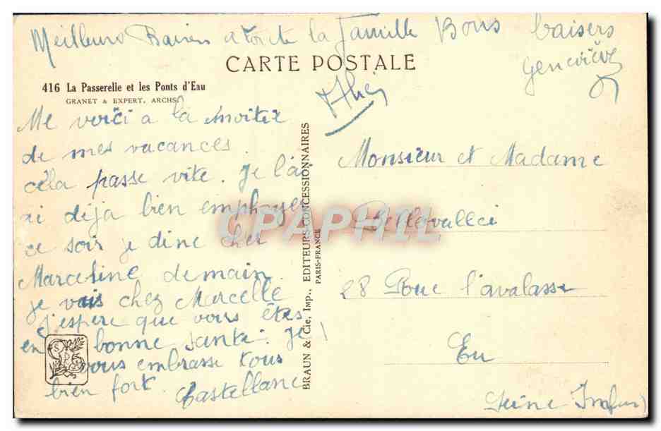 CPA La Passerelle Et Les Ponts d'Eau Granet — Rückseite