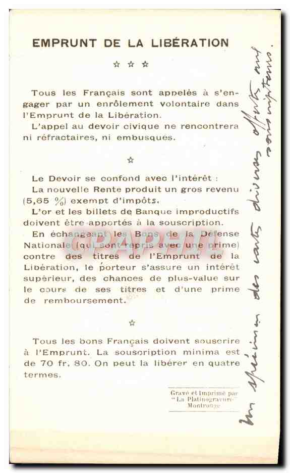 CPA Emprunt De La Liberation Les Vainqueurs De La Marne Marechal Foch Militaria — Rückseite