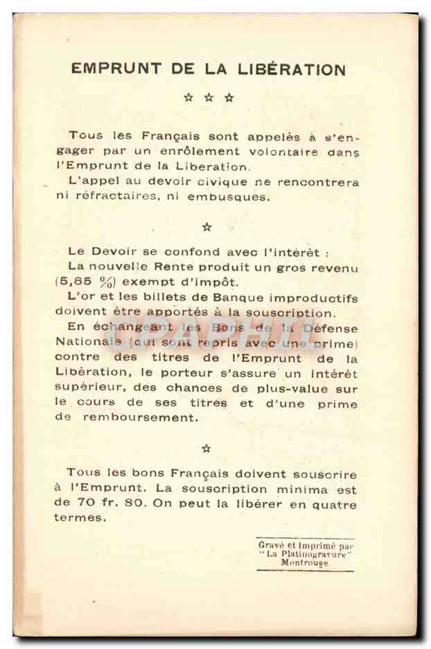 CPA Emprunt De La Liberation Les Vainqueurs De La Marne Marechal Joffre Rivesaltes Militaria — Rückseite