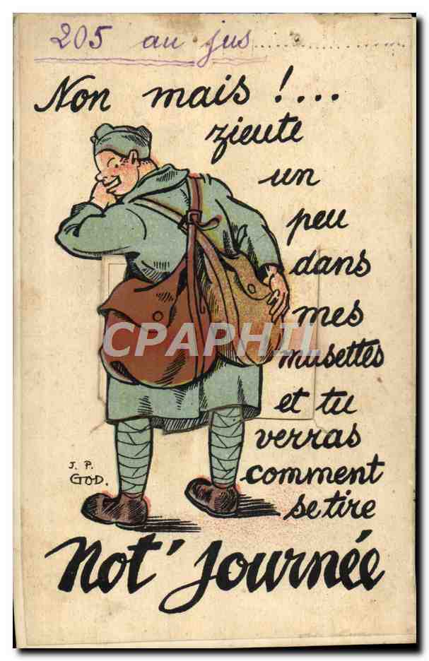 Soldat en uniforme — caricature humoristique — J.P. God, n° 205