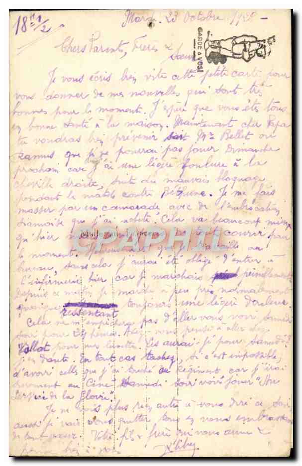 Soldat tenant un casque — 'Non mais !... zicte un peu sous mon casque et tu verras les Étés de Piaffes' — J.P. GOD — Reverso