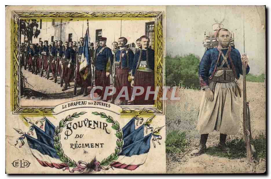 CPA Souvenir Du Regiment Drapeau des zouaves Militaria 