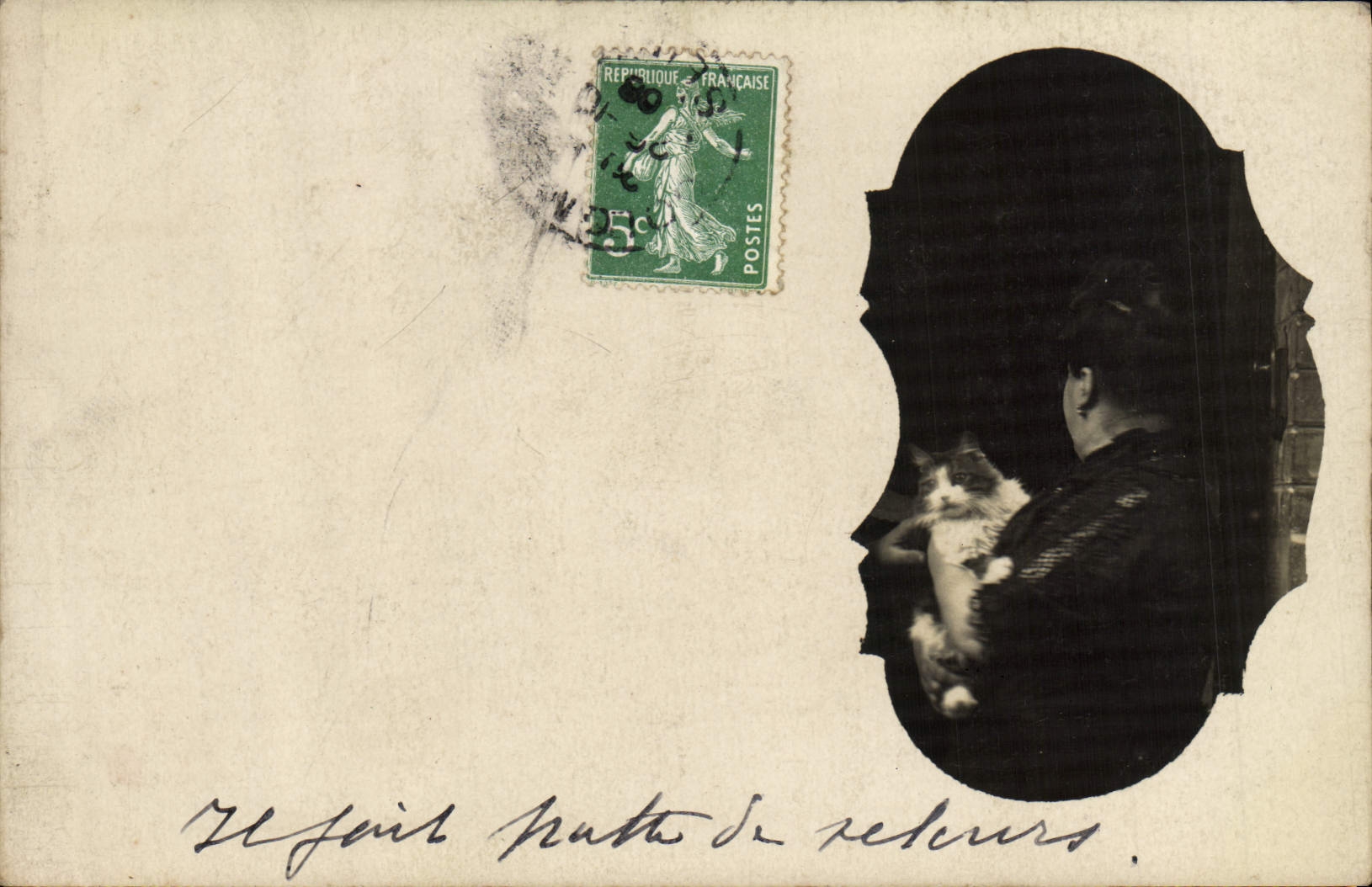 CARTE PHOTO Femme et chat