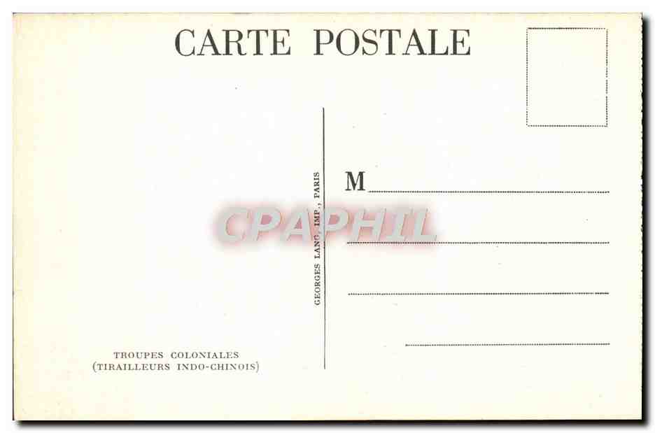 CPA Troupes coloniales Tirailleurs Indo Chinois Indochine Militaria  — Rückseite