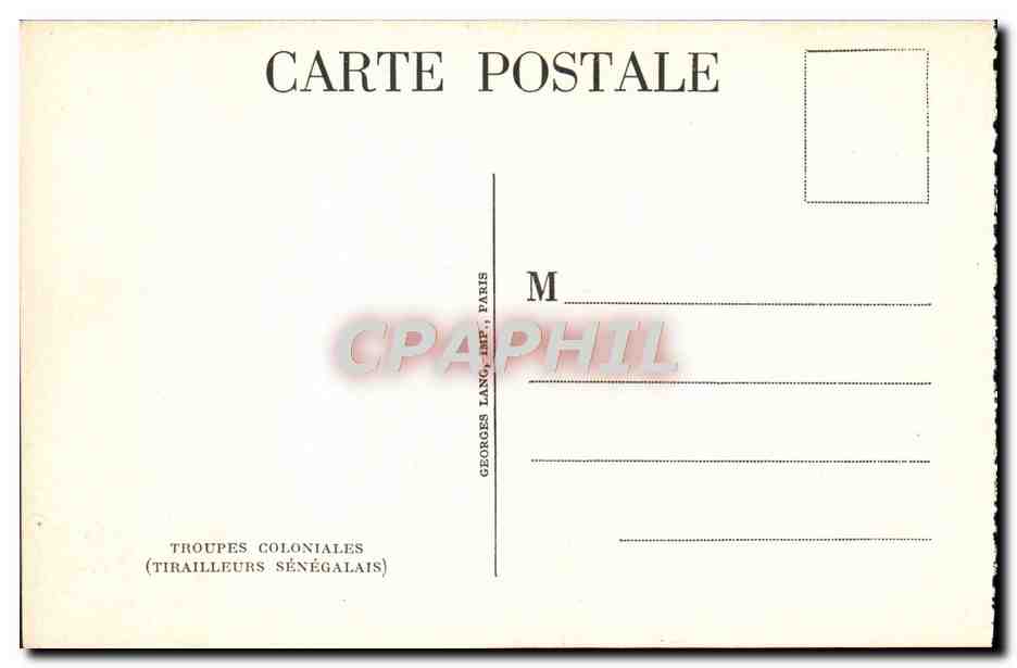 CPA Troupes Coloniales Tirailleurs senegalais Miltiaria  — Rückseite