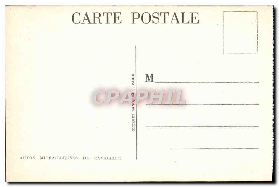 CPA Autos Mitrailleuses de Cavalerie Tank Militaria  — Rückseite