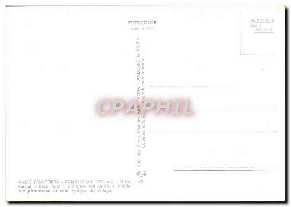 CPM Valls D'Andorra Canillo Vista parcial Anforre — Rückseite