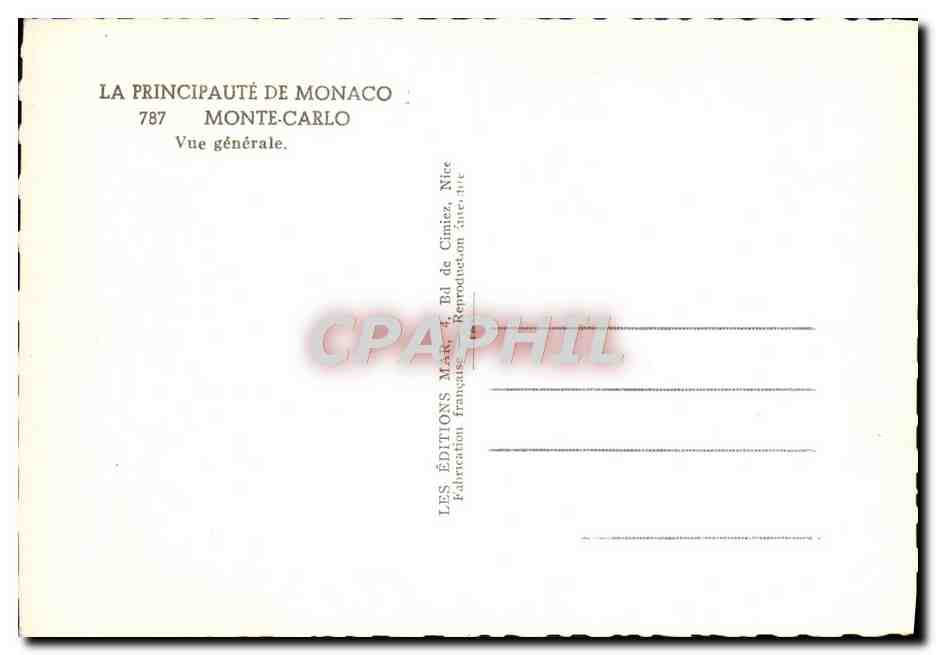 CPM La Principaute de Monaco Monte Carlo Vue generale — Rückseite