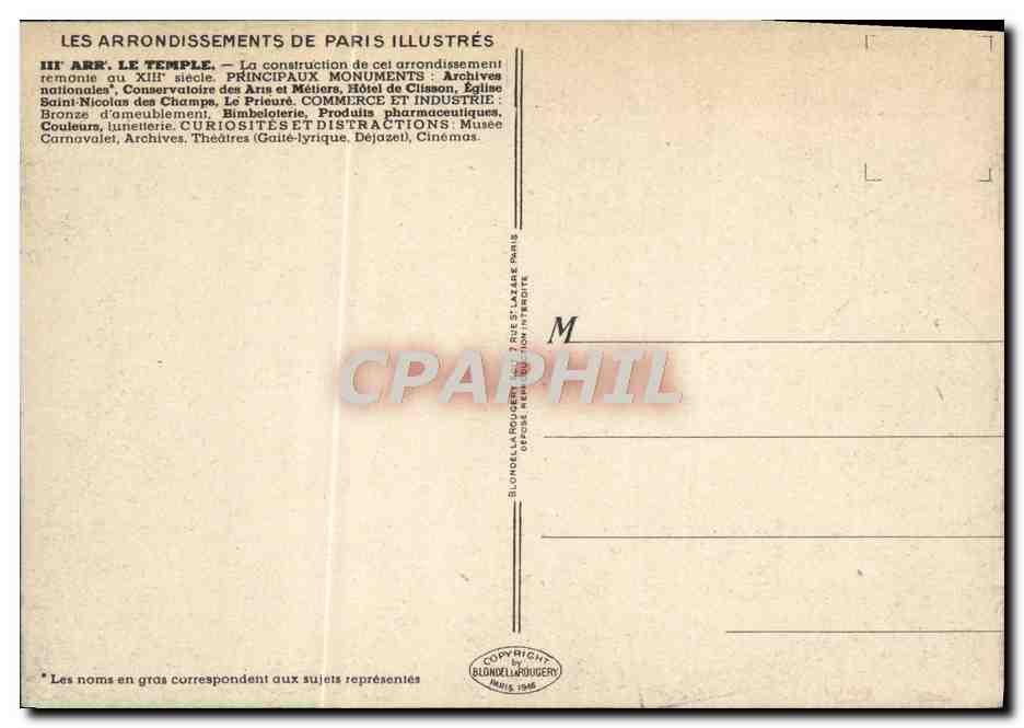 CPA Paris 3eme arrondissement Plan — Rückseite