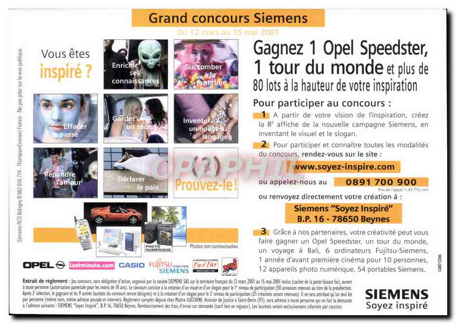Deux femmes dans une voiture — publicité pour le concours 'Soyez inspiré' de Siemens — éditeur Siemens, n° de série non visible — Verso