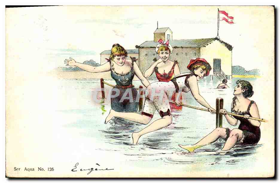 Mujeres en trajes de baño — escena de baño — Ser Aqua No. 126, Eugène