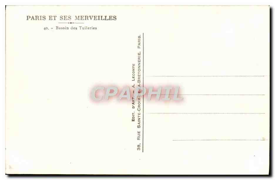 CPA Paris Et Ses Merveilles Bassin des Tuileries — Verso
