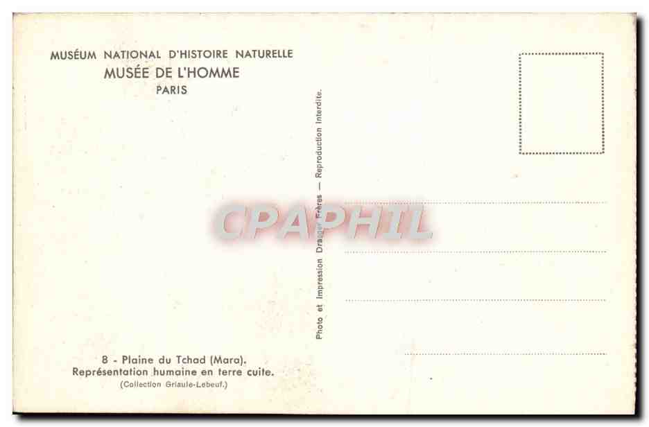 CPA Paris Museum National d'Histoire Naturelle Musee de L'Homme Plaine du Tchad Griaule — Rückseite
