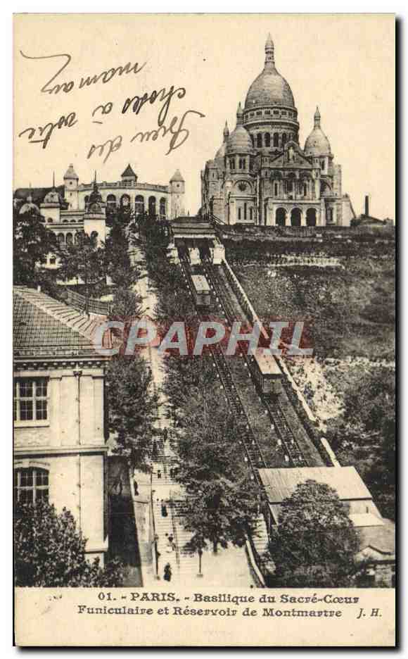 CPA Paris Basilique du Sacre Coeur Funiculaire et Reservoir de Montmartre
