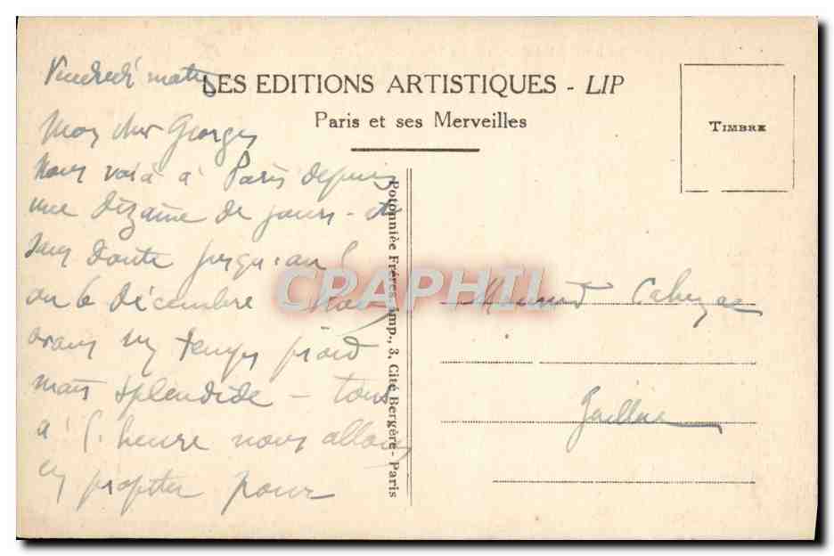 CPA Paris L'Arc de Triomphe et la Place de l'Etoile  — Rückseite