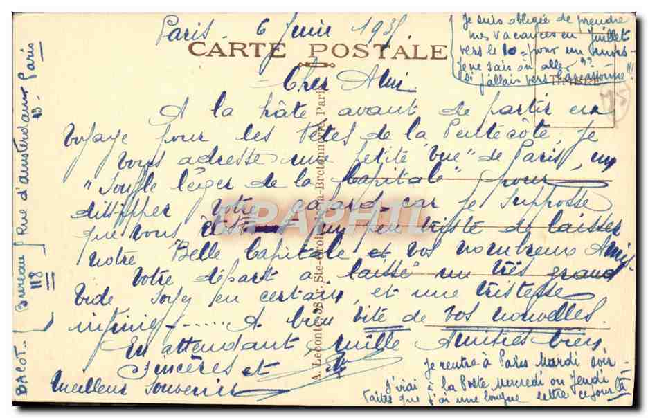 CPA Paris Arc de Triomphe  — Rückseite