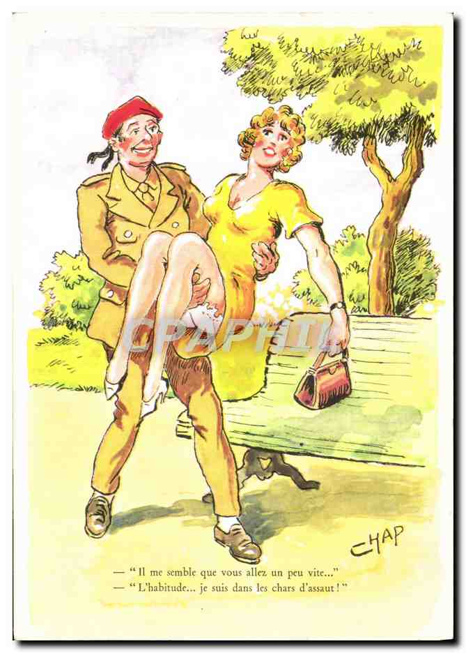 Soldat et femme au parc — caricature humoristique — G. PICARD, n° 1164