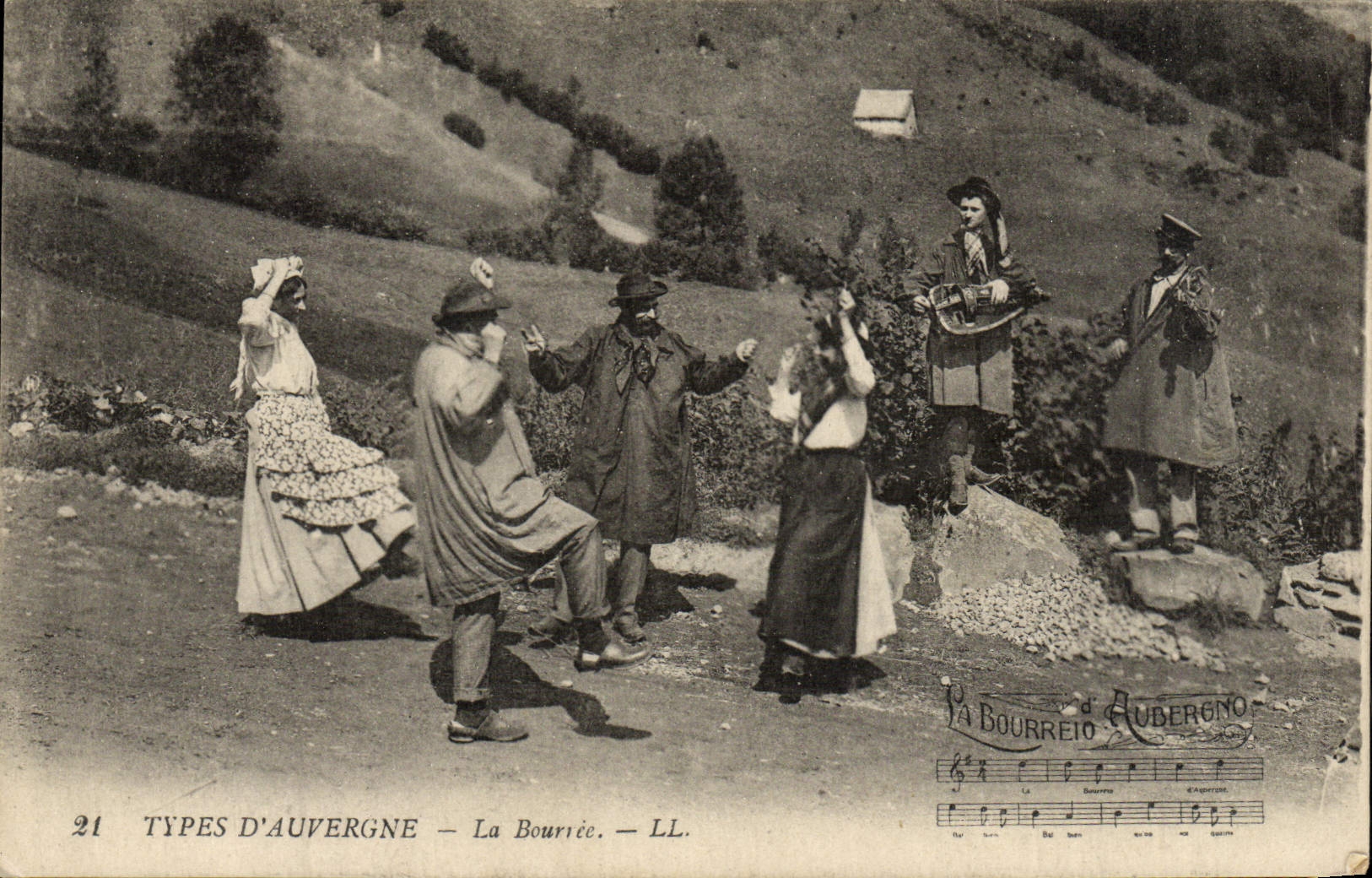 La Bourrée — Types d'Auvergne — LL. — La Bourrée d'Aubergeno - Anverso