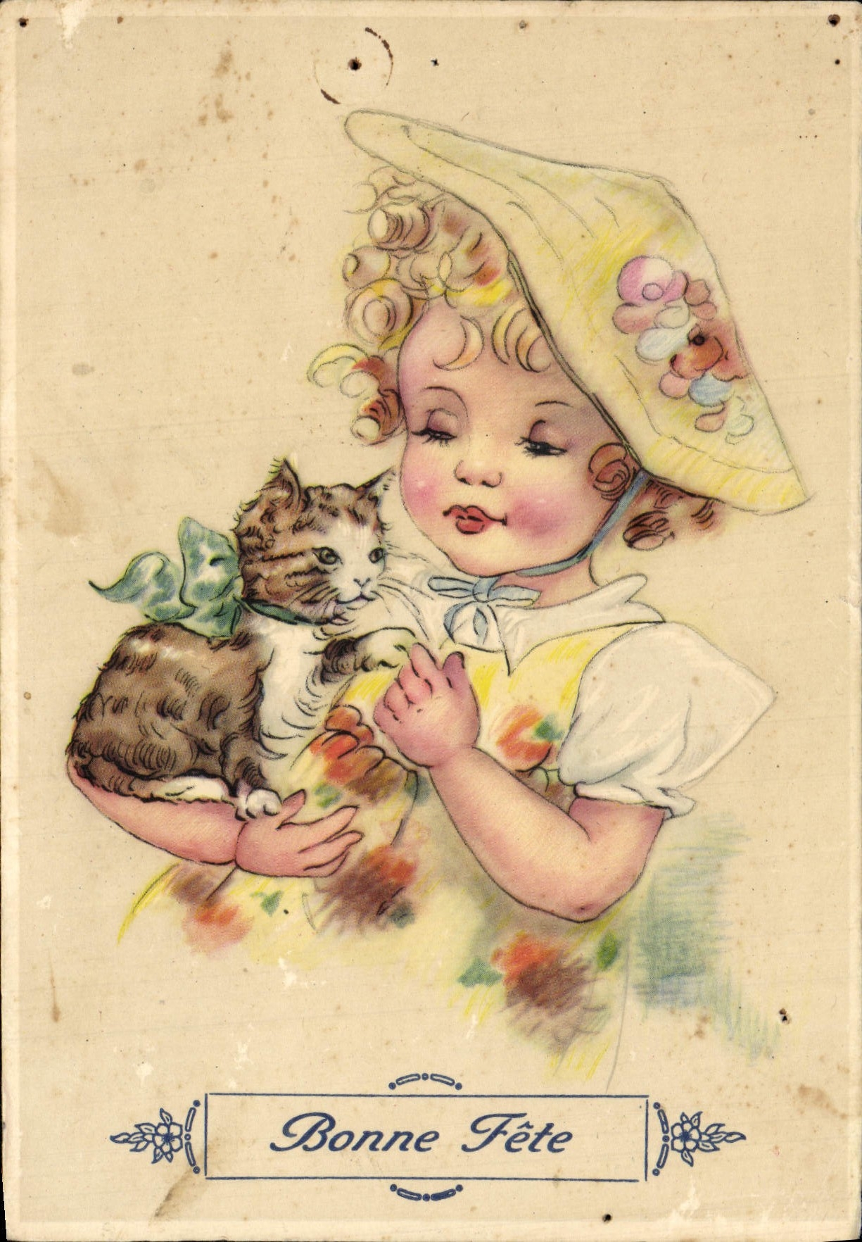 CPA Bonne Fete Enfant Chat 