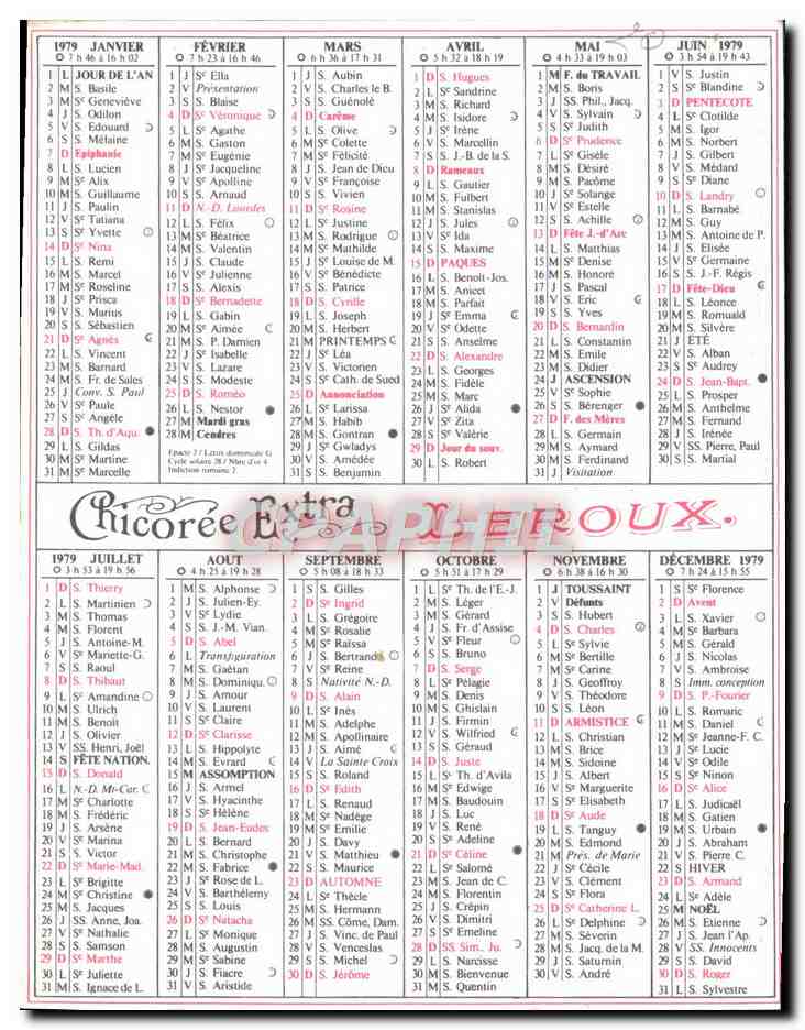 Image Colelction Leroux annee 1979 — Verso