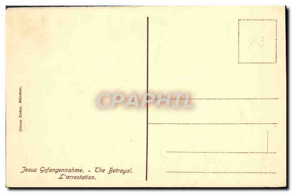 CPA Jesus Gefangennahme The Betrayal L'Arrestation — Rückseite