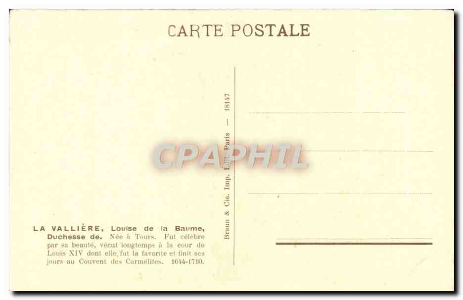 CPA Duchesse De La Valliere 1644 1710 — Verso