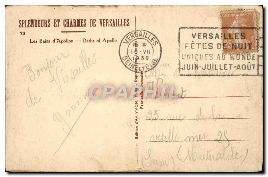 CPA Versailles Les bains d'Apollon  — Verso