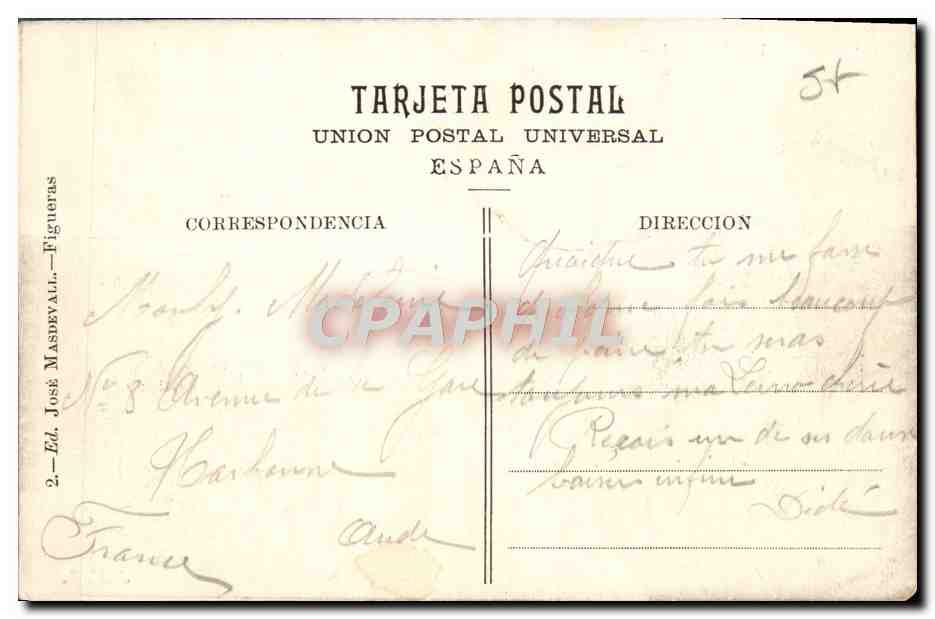 CPA Figueras Castillo De San Fernando Puerta principal — Rückseite