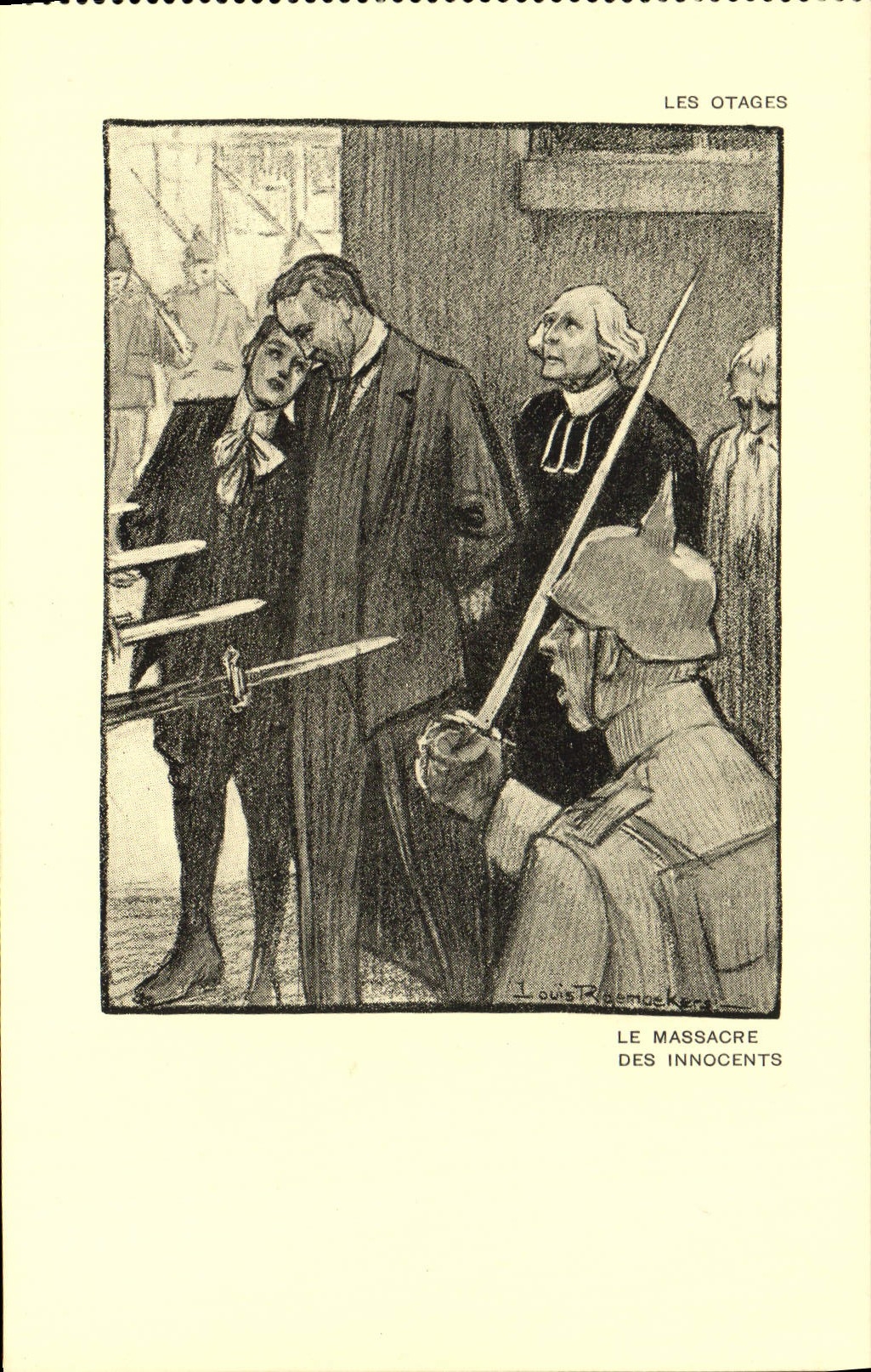 CPA Militaria Orphelins de la guerre Le Massacre Des Innocents Les otages