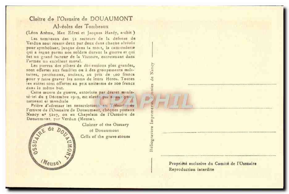 Kloster des Ossuaire de Douaumont — Soldatengräber — Verlag: Imprimerie de Nancy, Nr. 5297 — Rückseite