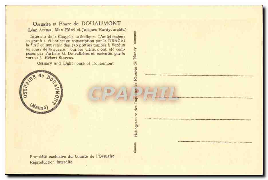 CPA Ossuaire et phare de Douamont Militaria — Rückseite