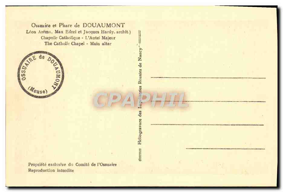Chapelle Catholique — Autel Majeur — Ossuaire et Phare de Douaumont — Reverso