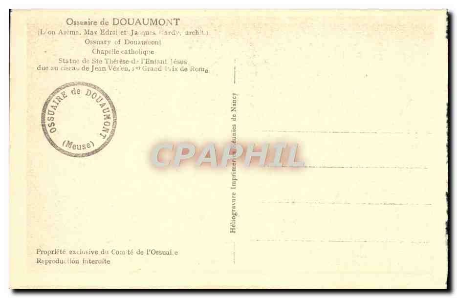 CPA Ossuaire de Douamont Militaria Statue de Ste Therese de l'Enfant Jesus  — Rückseite