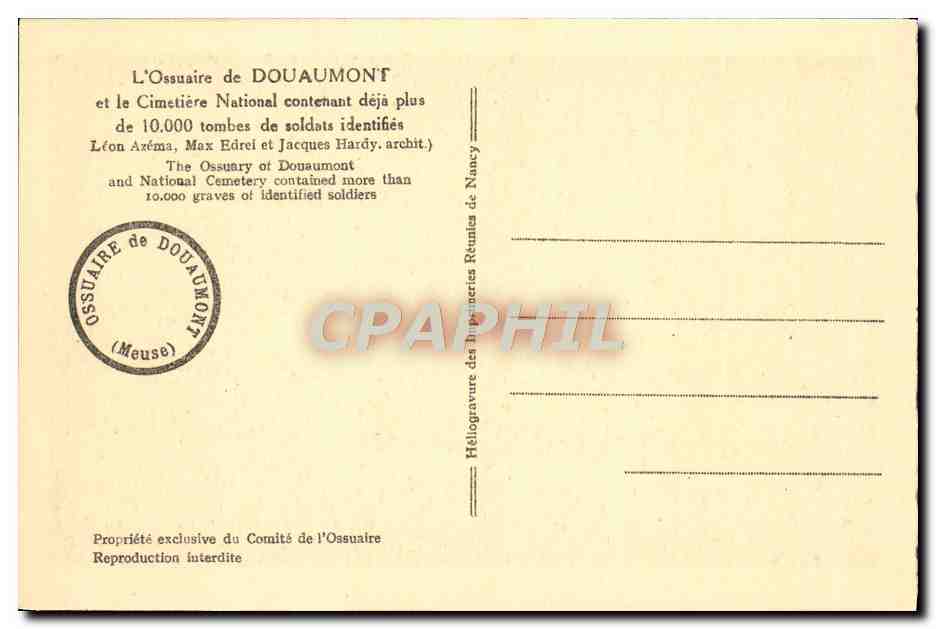 CPA L'Ossuaire de Douamont Militaria et le cimetiere national — Rückseite