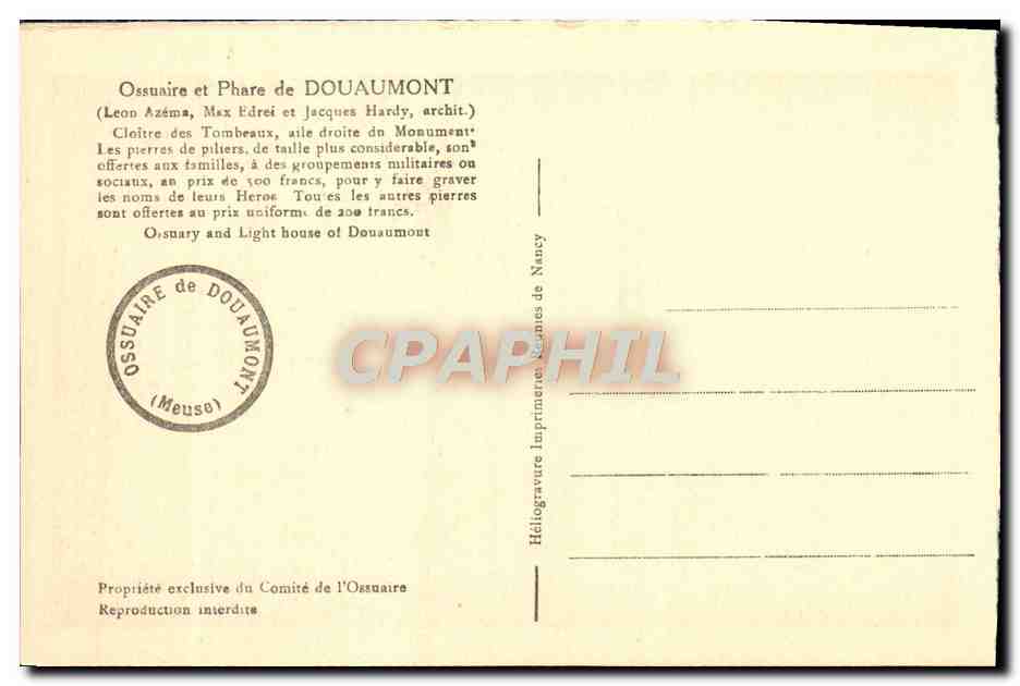 CPA Ossuaire et Phare de Douaumont Cloitre des tombeaux Militaria — Rückseite