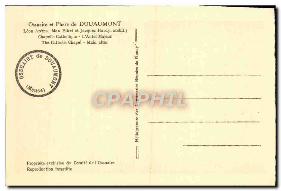 CPA Ossuaire et Phare de Douaumont Chapelle Catholique Chapelle catholique Militaria — Rückseite