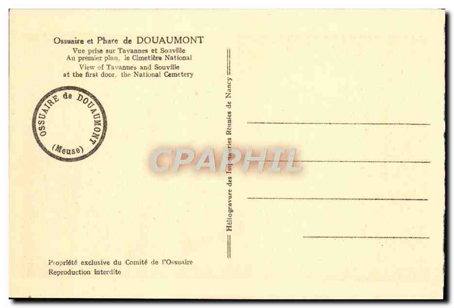 CPA Ossuaire et Phare de Douaumont Vue Prise sur Tavannes et Souville Militaria — Rückseite