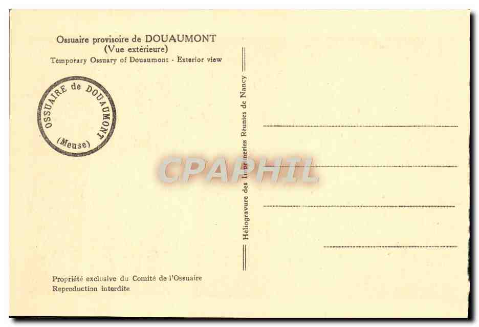 CPA Ossuaire Provisoire de Douaumont Militaria — Rückseite