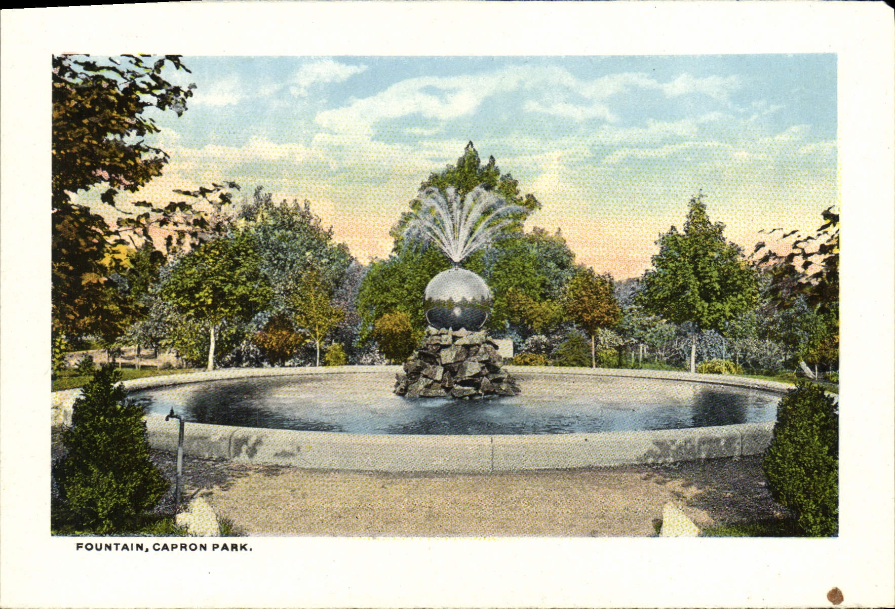 CPA Fountain Capron Park North main street from Library Looking East Bibliotheque