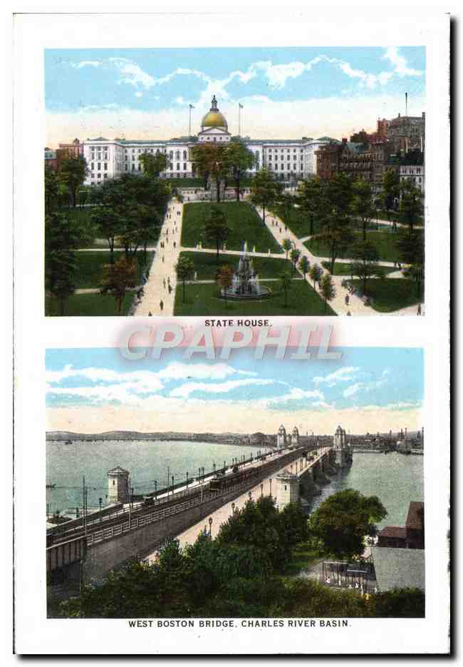 CPA Public Garden And Boston Common Ritz Carlton Hotel State House West Boston Bridge Charles River Basin — Rückseite